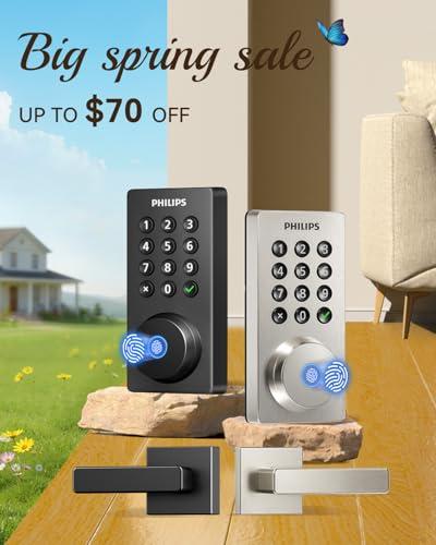 Philips WiFi Keypad Door Lock with Handle, Built-in WiFi, APP Remote Control, Voice & Fingerprint Unlock, Smart Locks for Front Door with Auto Lock, Digital Front Door Lock Set, Ke thumbnail 2