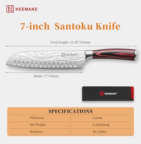 KEEMAKE 7" Santoku Knife, Razor Sharp Chef Knife with Ergonomic Handle thumbnail 3