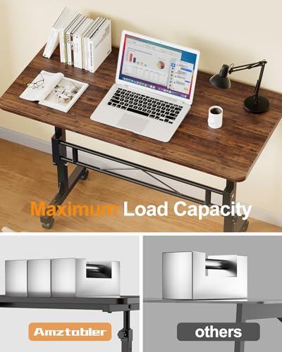 Amztabler Small Standing Desk Adjustable Height, Mobile Stand Up Desk with Wheels, 32 Inch Portable Rolling Desks Conference Room Tables for Walking Pad Treadmill Wood Rustic thumbnail 4