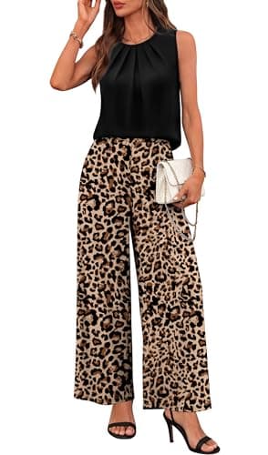 WIHOLL 2 Piece Sets for Women Spring Summer Outfits Cruise Travel Airport Beach Vacation Clothes Trendy Lounge Sets Casual Resort Wear Matching Women Clothing Wide Leg Pants Set L