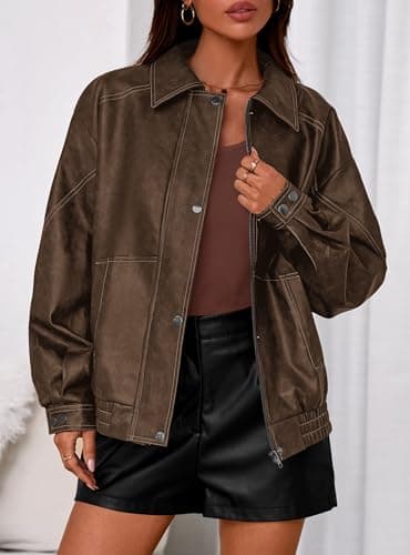 PRETTYGARDEN Womens Oversized Faux Leather Jacket Fall Winter Outfits thumbnail 7
