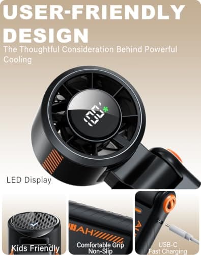 AUIIAH Portable Handheld Turbo Fan - 5 Speed Mini Personal Fan with Strong Airflow, Foldable 3 in 1 Rechargeable Battery Operated Trave Essentials Hand Fans for Indoor/Outdoor Use, thumbnail 6
