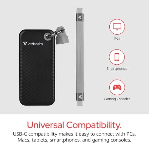 Verbatim Pocket 1TB External SSD, USB-C 3.2 Gen 2, 1000MB/s, Black/Gray