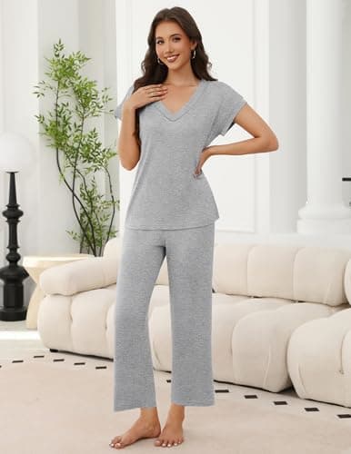 Miniatura de Ekouaer: 2 Pares de Pijamas y Loungewear para Mujer, Cuello V y Manga Corta 2