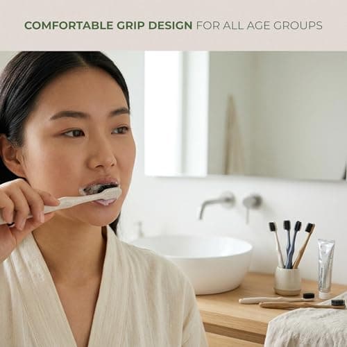 Pursonic Wide Head Toothbrush Set with Cedarwood Wooden Handle & Soft Charcoal Bristles - Travel Friendly Natural Oral Care Brushes with Comfortable Grip Design for All Age Groups  thumbnail 3