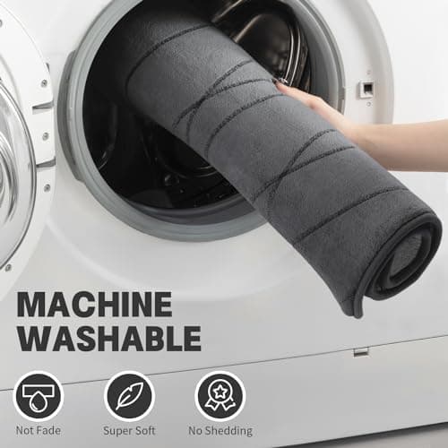 Juego de 5 Tapetes YIHOUSE de Baño con Memoria, Gris Oscuro, Antideslizantes y Súper Absorbentes