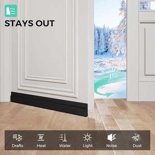 Hojoy 2 Pack Under Door Draft Stopper, Adjustable Door Sweep Anti-Collision Strong Adhesive Weather Stripping Tape Soundproof Draught Stoppers 2" W x 39" L, Black thumbnail 8