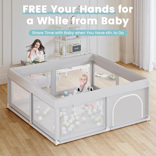Hiaksedt Baby Playpen 50x50 Inch, Play Pens for Babies and Toddlers Baby Fence Play Yards for Indoor & Outdoor with Breathable Mesh Anti-Fall Playpen thumbnail 2