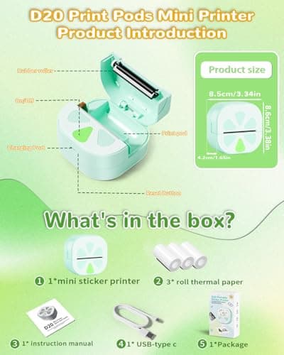 NADAIIN Mini Sticker Printer, D20 Portable Bluetooth Thermal Sticker Maker thumbnail 7