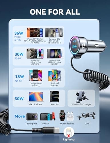 Miniatura de Cargador para Auto FLYLEAD 72W Carga Rápida USB C PD36W para iPhone 17/16 Pro Max 5