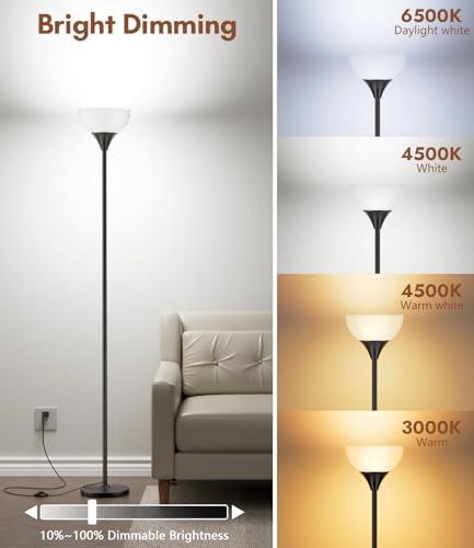luckystyle Torchiere Floor Lamp,1200LM Dimmable Standing Lamps with Remote and Foot Switch,Custom Color Temperature Super Bright Tall Lamp for Living Room Bedroom Office,Floor Ligh thumbnail 3
