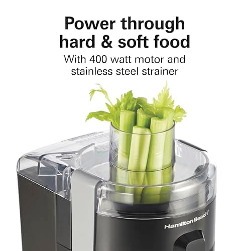 Hamilton Beach HealthSmart Juicer Machine, Compact Centrifugal Extractor, 2.4” Feed Chute for Fruits and Vegetables, Easy to Clean, BPA Free, 400W, Black and Gray (67502) thumbnail 4