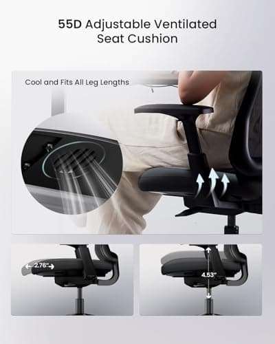 ProtoArc Ergonomic Office Chair – Flexer Mesh Couputer Chair for Women, Foam Sliding Seat, 125° Recline, Home Desk Chairs for Small Spaces, Stylish & Comfortable – Black thumbnail 5