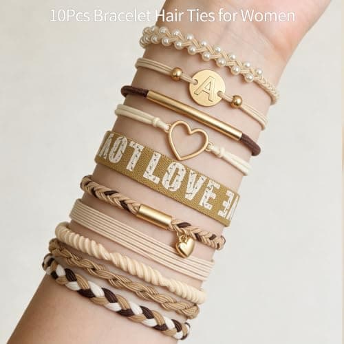 STAUKOK: Ligas y Pulseras para Cabello, 10 Piezas con Inicial 'A'