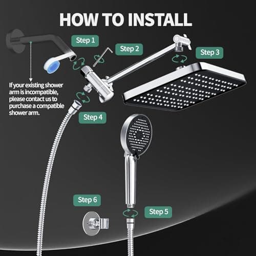 12 Inch Wide Rain Shower Head with Filtered Handheld Combo, High Pressure Rainfall Shower Head, 9 Spray Modes Handheld with 9-Inch Extension Arm, Comes with Filter Removes Chlorine