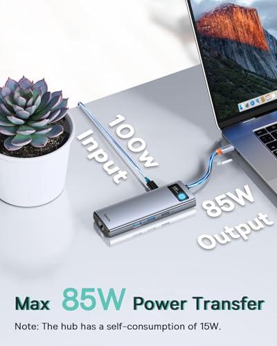 Baseus Laptop Docking Station Dual Monitor 4K@120Hz, 9 in 1 USB C Hub with 2 HDMI, 1000Mbps LAN, Max 85W PD, 3 USB, SD Card Reader, USB C Dock Compatible with iPhone 15/Mac/Dell/HP thumbnail 5