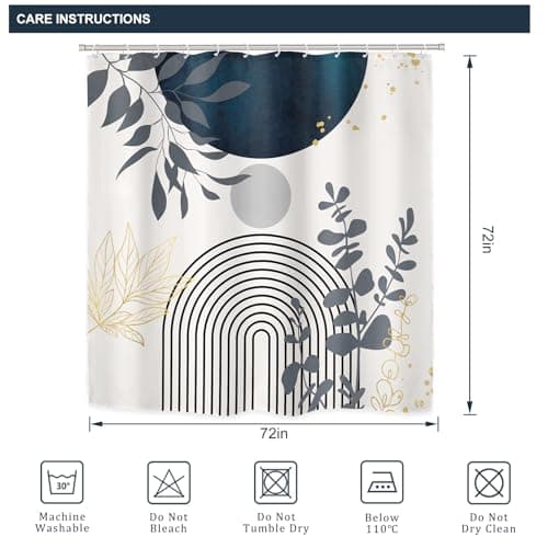 Set de 4 Piezas para Baño Riyidecor: Cortina, Tapa de Inodoro y Tapetes Antideslizantes Boho Azul Marino
