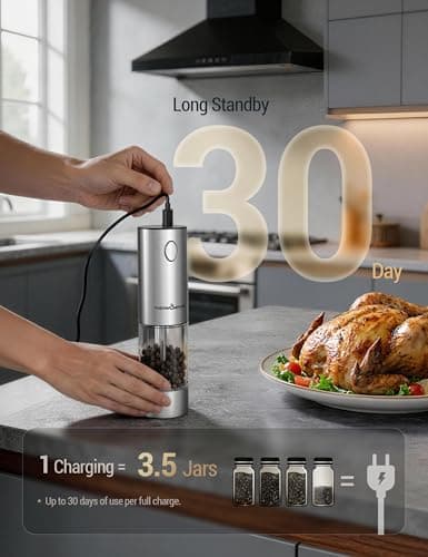 ThermoMaven Upgraded Larger Capacity Electric Salt and Pepper Grinder Set, 110ml Rechargeable Salt and Pepper Shaker with LED Light, Stainless Steel Automatic Pepper Mill with 6 Ad thumbnail 4