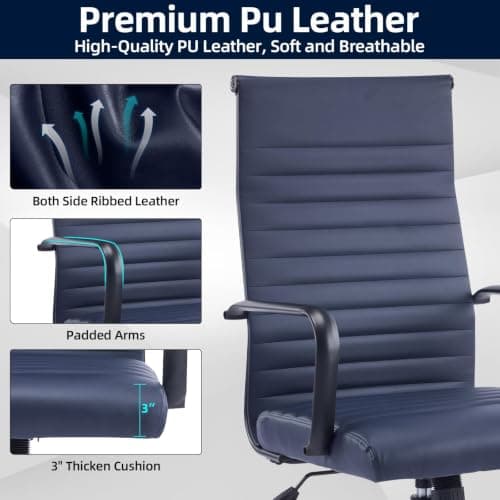 Haranuo Office Chair, Ergonomic Executive Conference Room Chairs, Ribbed Leather Desk Chair with Lumbar Support, Adjustable Height Mid-Back Swivel Chair with Padded Seat thumbnail 4