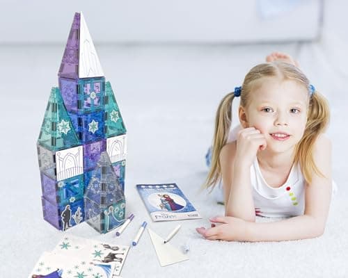 Tytan Toys Disney Frozen Magnetic Tiles Princess Castle - 68-Piece STEAM Building Set with Glitter Tiles & Elsa, Anna, Olaf Stickers - Educational Frozen Toys for Girls Age 3-4+ thumbnail 6