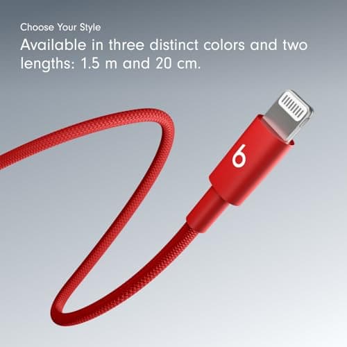 Cable USB-C a Lightning Beats Trenzado de Carga Rápida y Duradero (1.5 m) - Rojo Rápido