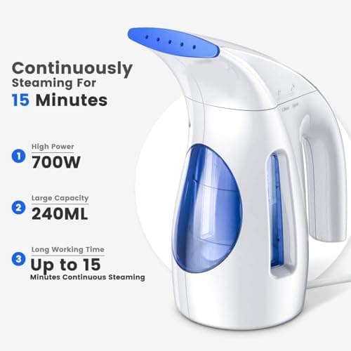 HiLIFE Steamer for Clothes, Portable Handheld Design, 240ml Big Capacity, 700W, Strong Penetrating Steam, Removes Wrinkle, for Home, Office(ONLY FOR 120V) (Ocean Blue) thumbnail 2