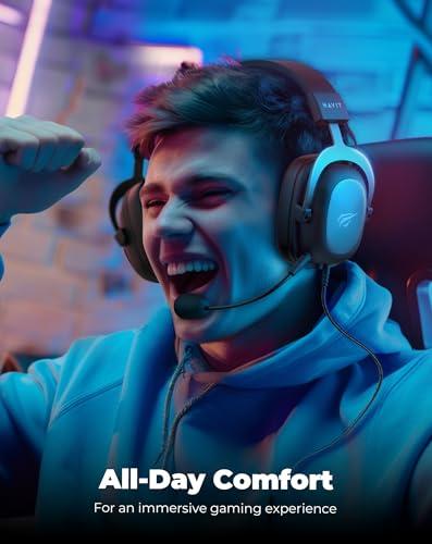 havit H2002d Gaming Headsets for PS4,PC, 53MM Drivers Surround Sound PS5 Headset with Mic Gaming Headphones with Mic Durable Aluminum Frame Valentines Gifts for Men
