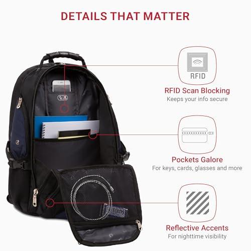 SWISSGEAR 1900 ScanSmart TSA Laptop Backpack Fits 17 Inch Laptop with RFID Protection and Tablet Pocket, Blue/Black, 19-Inch thumbnail 3