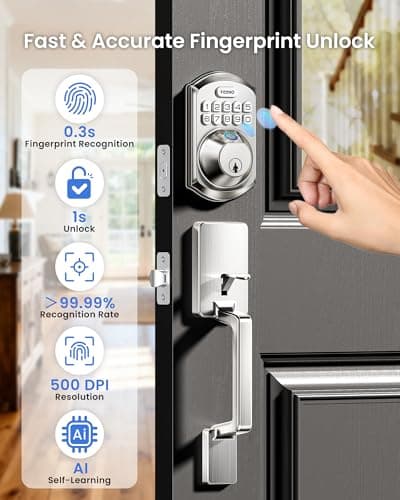 TEEHO TE012W-H WiFi Fingerprint Door Locks for Front Door, Satin Nickel thumbnail 4