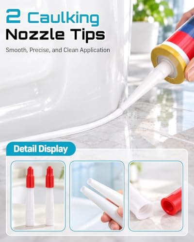 SEESII Caulking Tool 5-in-1,Caulking Grout Removal Tool Kit | Silicone Caulk Scraper Tool with 5 Replaceable Pads,3 Sealant Finishing Tools, 2 Nozzles for Kitchen Bathroom Sink Toilet