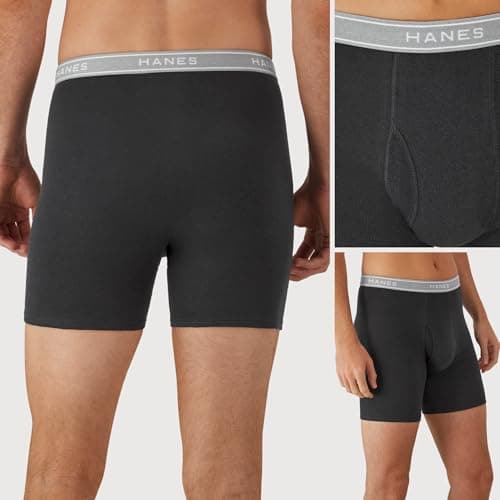 Hanes Men Hanes Boxer Briefs, Cool Dri Moisture-Wicking Underwear, Cotton No-Ride-up for Men, 6 Pack, Black/Grey, Medium thumbnail 4