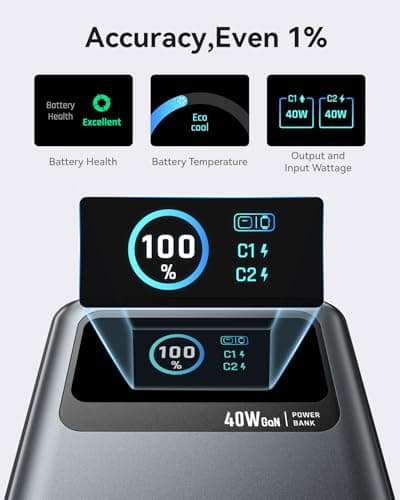 MOKiN 3-in-1 Power Bank,10000mAh 40W Portable Charger with Foldable Plug,Built-in USB-C Cable & LCD Display,Travel Essential Phone Fast Charging Battery Pack,for iPhone 17/16,Samsung etc thumbnail 4