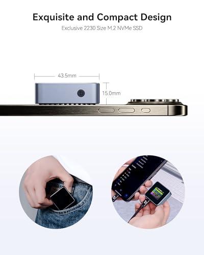 DockCase Pocket M.2 2230 NVMe SSD Enclosure,Support 3s PLP Prevents Write Data Loss,USB 3.2 Gen 2 Type-C (10 Gbps), fits NVMe PCIe, Exclusive to Size 2230,Support M-Key B+M Key UAS