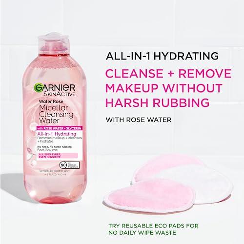 Garnier Micellar Water with Rose Water and Glycerin, Hydrating Facial Cleanser & Makeup Remover, For All Skin Types, Vegan, Cruelty Free, 13.5 Fl Oz (400mL), 1 Count thumbnail 3