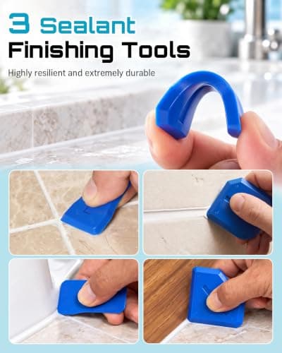SEESII Caulking Tool 5-in-1,Caulking Grout Removal Tool Kit | Silicone Caulk Scraper Tool with 5 Replaceable Pads,3 Sealant Finishing Tools, 2 Nozzles for Kitchen Bathroom Sink Toilet