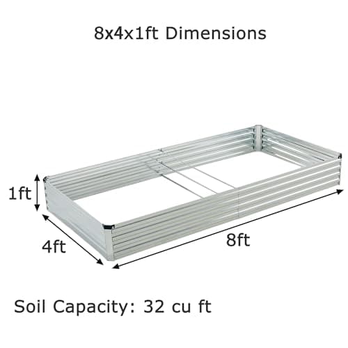 Foxlang 8x4x1ft(2 PCS) Galvanized Raised Garden Bed,Outdoor Planter Box Metal Patio Kit Planting Bed for Vegetables Flowers Herb,Silver thumbnail 2