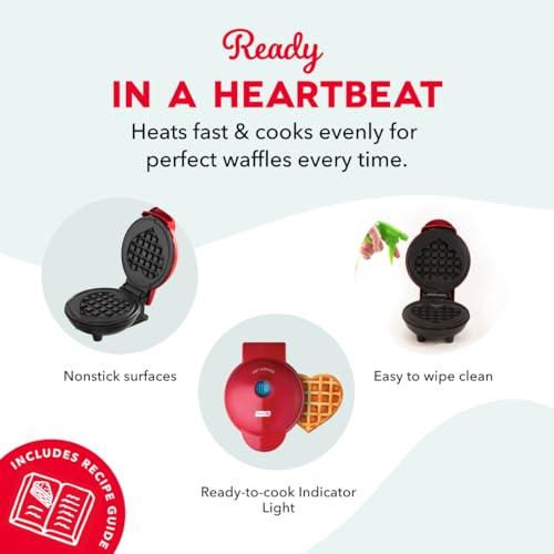 Dash Mini Waffle Maker- Mini Machine for Creative Homemade Treats - Nonstick Iron with Unique Print Design - Stylish Waffle Machine - Red Heart thumbnail 4