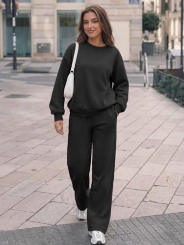 Trendy Queen Womens 2 Piece Sweatsuit Fall Sweat Outfits Black thumbnail 2