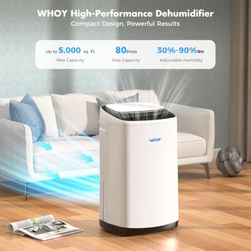 Deshumidificador WHOY 80 Pint (50 DOE) para Sótano y Espacios Grandes
