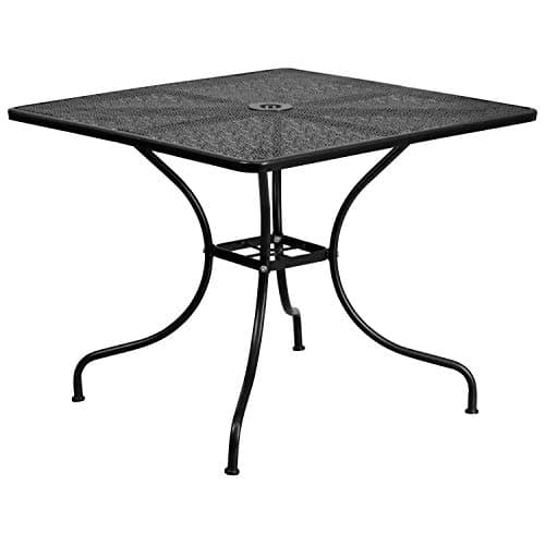 Flash Furniture Oia 5-Piece Commercial Grade Steel Patio Table and Chairs Set, Outdoor Dining Set with Square Table and 4 Round Back Chairs, Black thumbnail 9