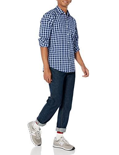 Amazon Essentials Men's Slim-Fit Long-Sleeve Poplin Shirt with Check Pattern, Navy White Plaid, Medium thumbnail 6