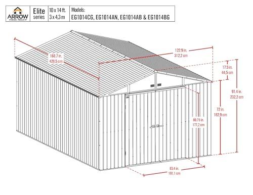 Arrow Shed Elite 10' x 14' Tall Outdoor Steel Storage Shed with High Gable and Lockable Doors Storage Building, Blue Grey thumbnail 2