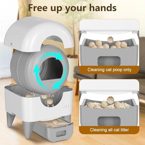 Fumoi Automatic Cat Litter Box Self Cleaning Litter Box Large Capacity for Multiple Cats, App Control with Safety Sensors, Removable Washable Liner,2 Rolls Garbage Bags,Grey