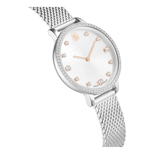 Miniatura de Reloj Swarovski Clarica, hecho en Suiza, brazalete de metal, tono plateado, acero inoxidable 6