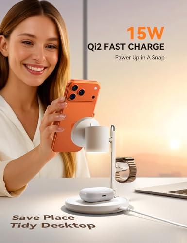 15W MagSafe for JOYROOM, Fast Qi2 Certified 4-in-1 MagSafe Charging Station for Apple, Wireless Charger for iPhone 17/16/15 Pro Max, Pixel 10/9, iWatch, AirPods 4/3/2/Pro(Cable& 30 thumbnail 5