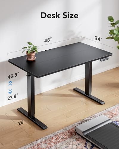 HUANUO 48 x 24 Inch Electric Standing Desk, Height Adjustable Computer Gaming Desk with 4 Memory Presets, Home Office Sit Stand Desk with Hooks & Cable Management, Black thumbnail 3