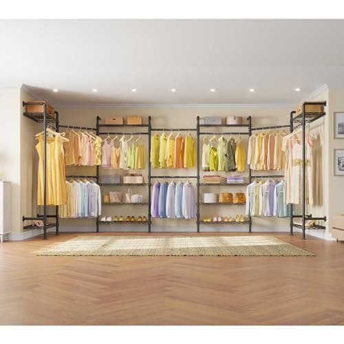 Timate F3 Garment Rack Heavy Duty Clothes Rack for Hanging Clothes, Expandable Industrial Pipe Wall Mounted Clothing Racks, Adjustable Storage Wardrobe Closet Kit Walk in Closet Sy thumbnail 5