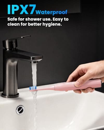 Onlyone Electric Toothbrush for Adults, Rechargeable Electric Toothbrush with 8 Brush Heads, Travel Case, Charging Base & Wireless Charging - 5 Modes with Smart Timer, Pink thumbnail 6