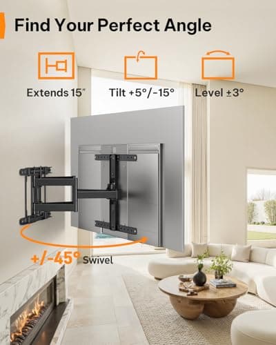 Perlegear Ultra Slim TV Wall Mount 1.1" Low Profile for 42-90" TVs, Fits 16"/24" Studs, Full Motion TV Mount Wall Bracket with Dual Articulating Arms, Swivel, Tilt, Max VESA 600x40 thumbnail 5