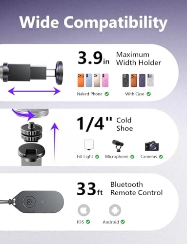 LISEN [0.01s-Open] Phone Tripod for iPhone, 67" Selfie Stick Tripod with Remote, Extendable Cell Phone Tripod Stand, Perfect for Travel Video Recording Live Stream Vlog for iPhone  thumbnail 7